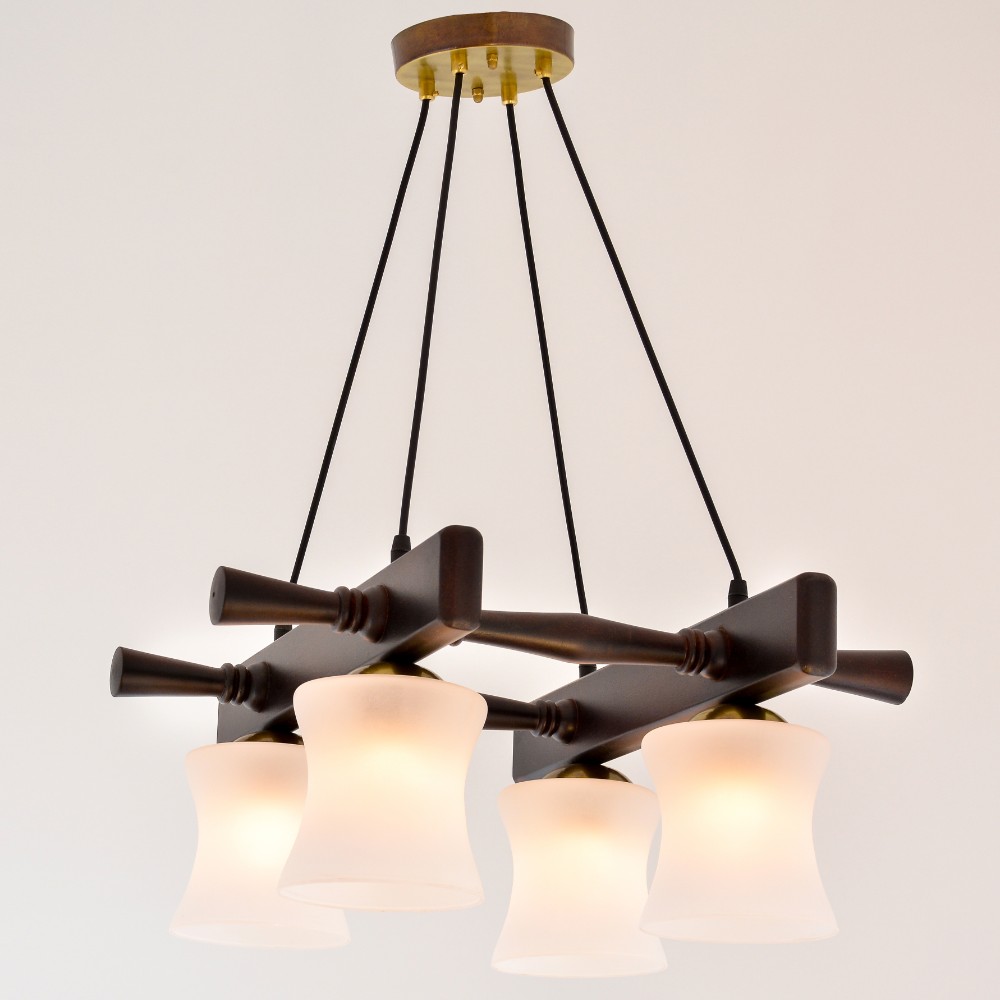 Hook 4 Lights Wood Brown Pendant