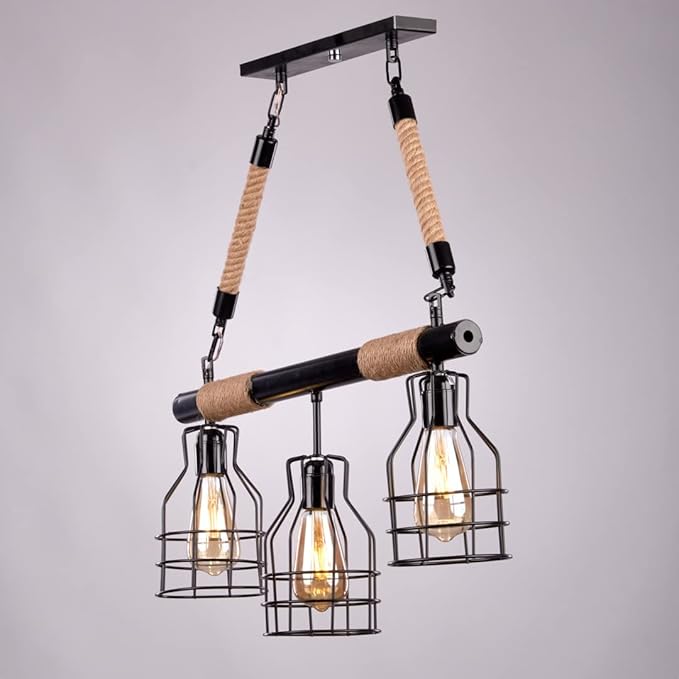 Cannon black rope chandelier 3 lamps