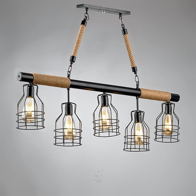 Cannon black rope chandelier 5 lamps