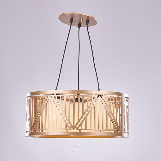 Modern Champagne Chandelier 3 Lamb Wood Triangle