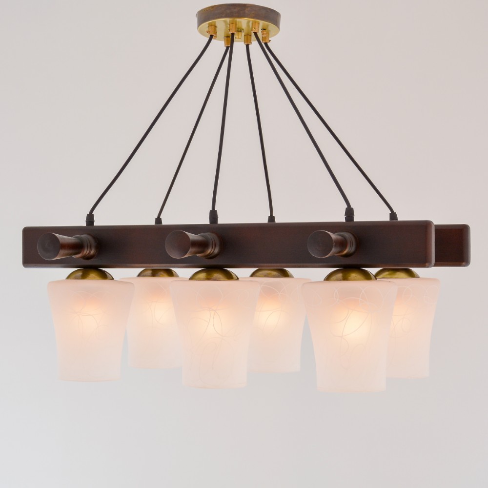 Hook 6 Lights Wood Brown Pendant