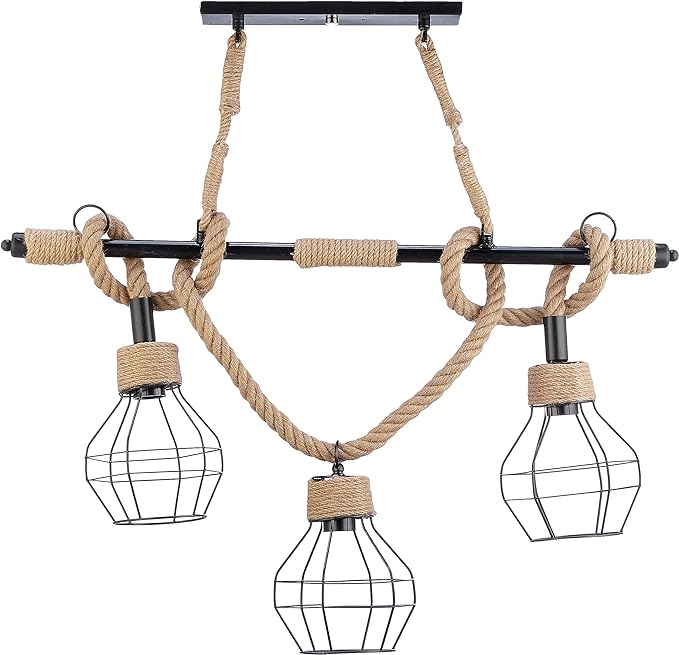 Triple Metal and rope Chandelier