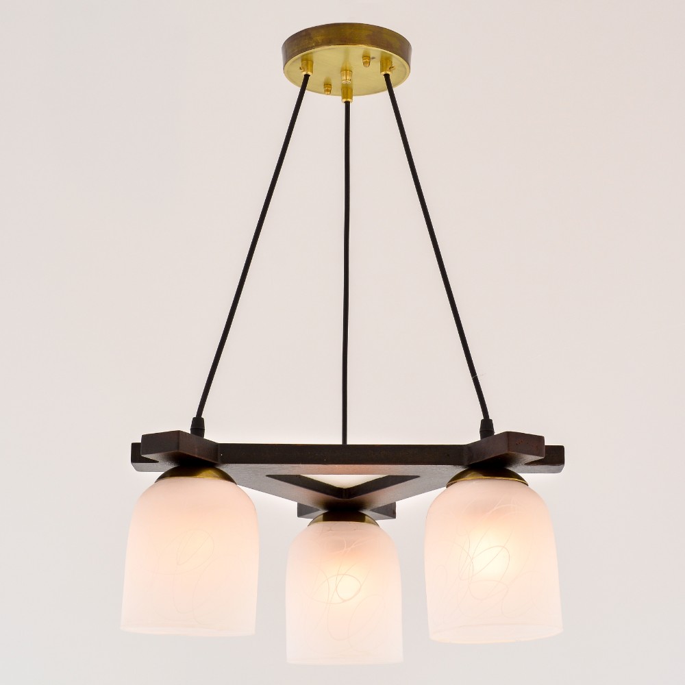 Triangle 3 Lights Wood Brown Pendant