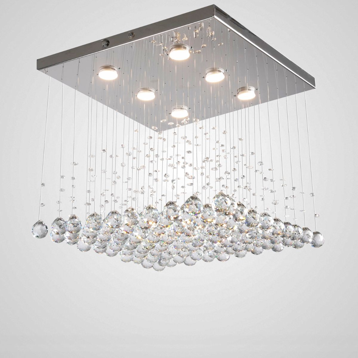 flatened crystal 6 Lights Chrome Chandelier