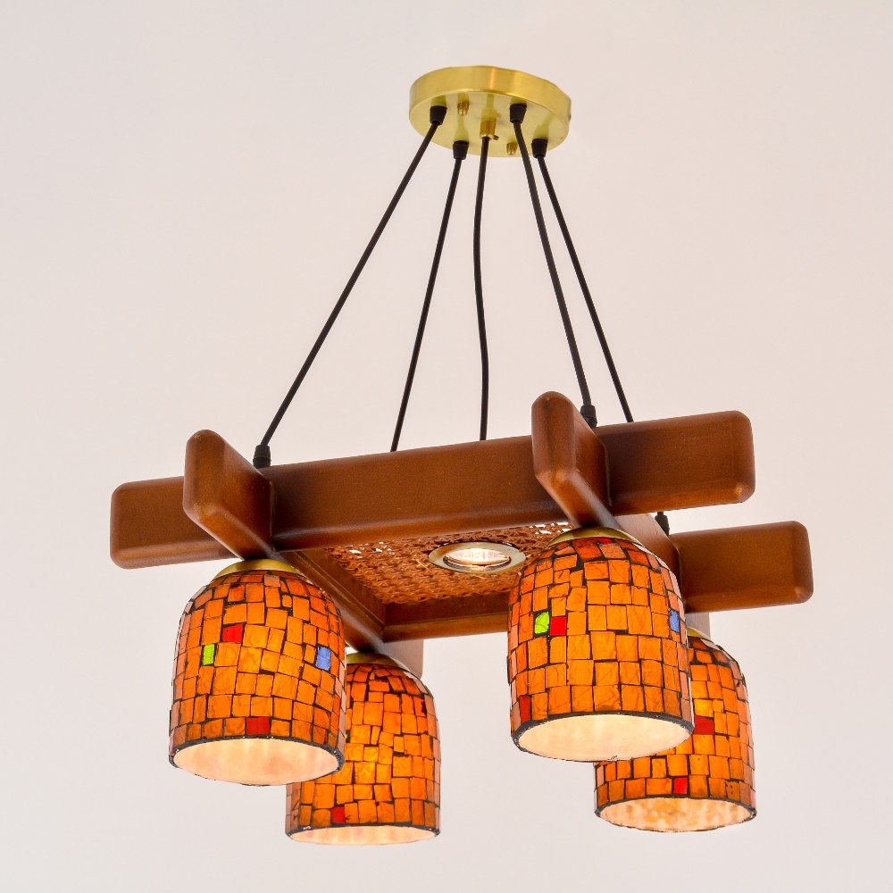 Cannet 4 Lights Wood Brown Pendant