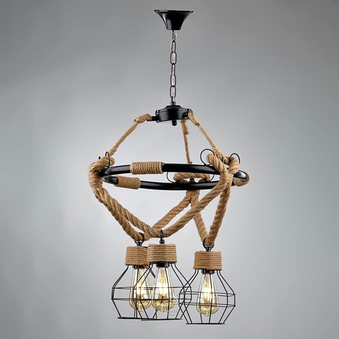 Flower black rope pendant light